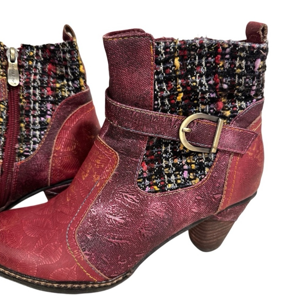 L'Atiste by Spring Step Nancies Burgundy Leather Tweed Ankle Boots Size EU 39 - Picture 5 of 17